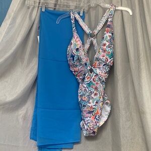 VENUS Paisley Floral One-Piece Swimsuit with Bright Blue Cover-Up